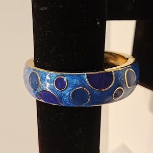 Enamel Blue and Purple on Goldtone Clasp Bangle 2 1/4"Dia. Bracelet